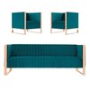 Manhattan Comfort Trillium Sofa and Armchair Set of 3 in Teal and Rose Gold 3A-SS559-TL